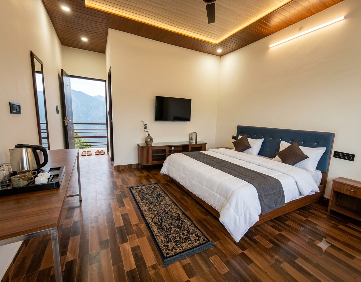 Deluxe room with a king bed and mountain outlook